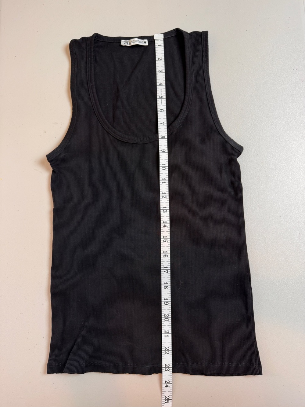 Zara Black Ribbed Tank Top Sleeveless Stretch Basic Size Medium - Picture 4 of 6